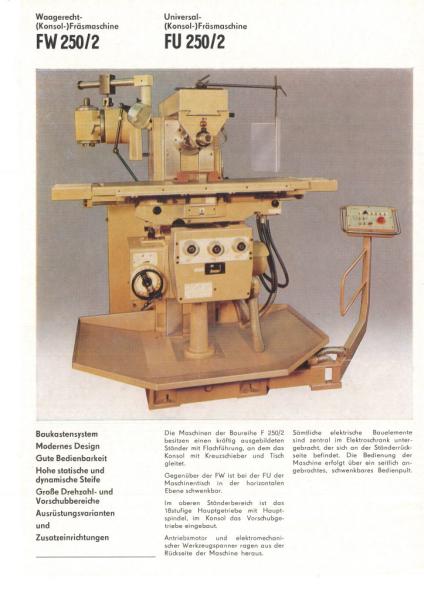 AUERBACH WMW Fritz Heckert F250x1000/2 und FU250x1000/2 Bedienanleitung als Download (Ausgabe 2/91)